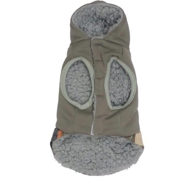 Vibrant Life Dog Pet Cat Clothes Grey & Plaid Hooded Jacket with Faux Toggles - Picture 3 of 4